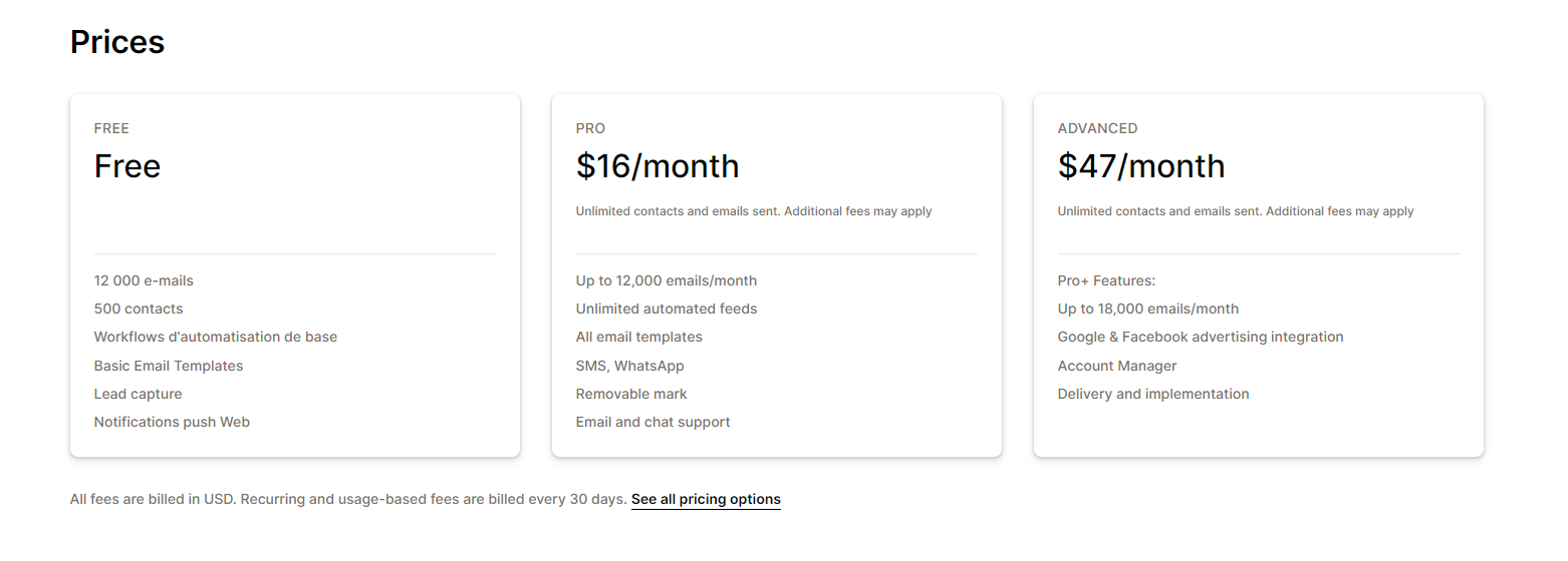 Avada email marketing pricing plans